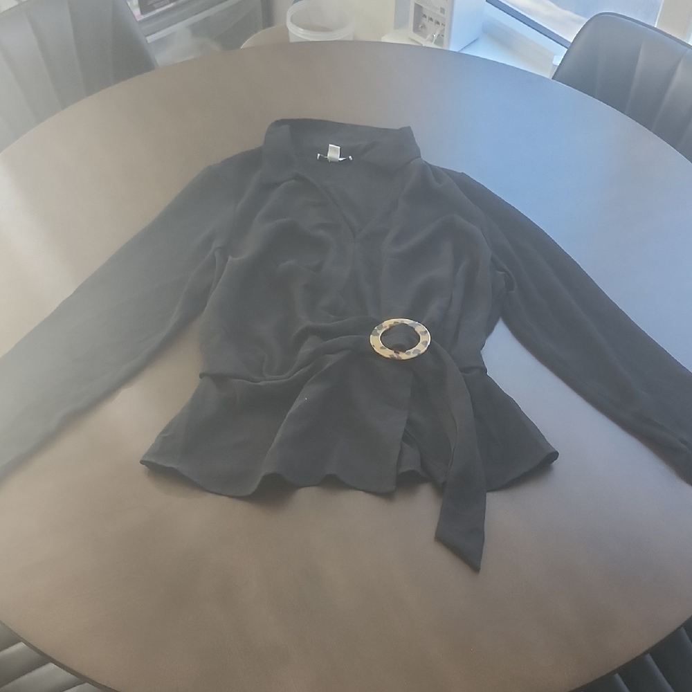 Topshop Black Wrap Top with Gold Buckle